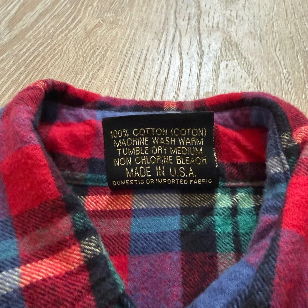 Vermont Flannel Co Plaid Button Down‎ Shirt Mens Small Red Blue Heavy Cotton USA